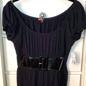 Off shoulder dress with belt accent